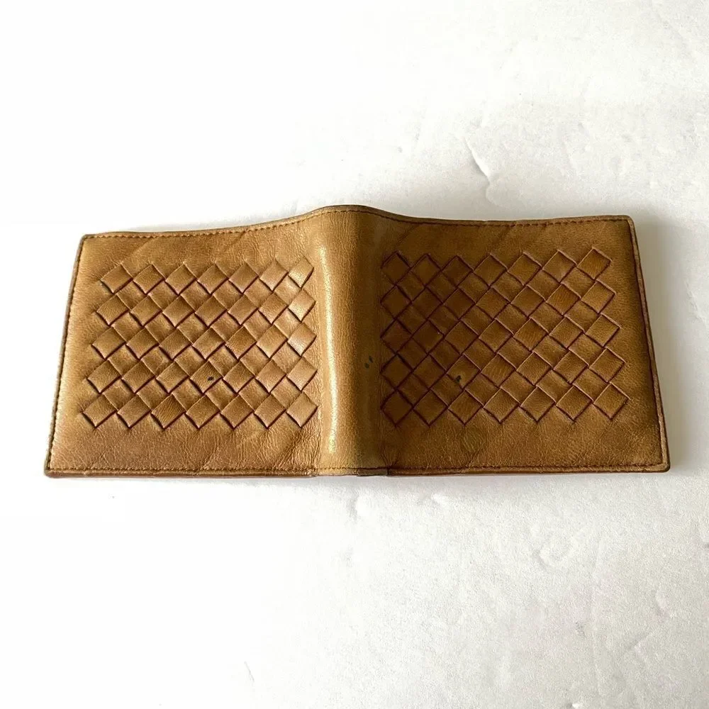 Bottega Veneta Intrecciato tan leather retro wallet